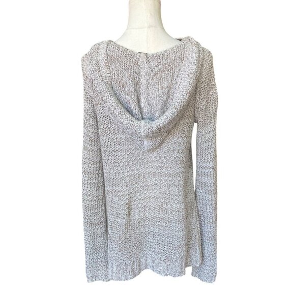 Free People Open Knit Crochet Hooded Henley Sweater Size S Oversized Preppy - Picture 2 of 6